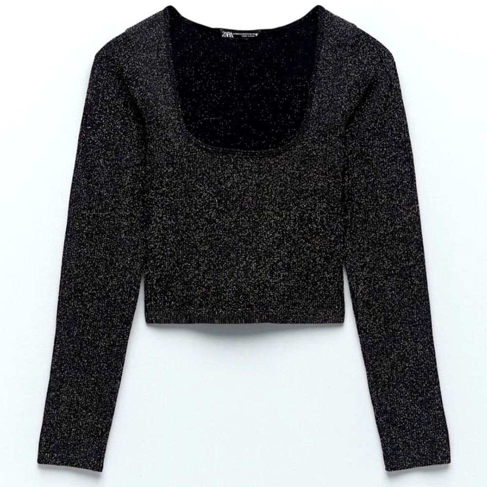 SOLD // Zara Black Sparkly contour collection top